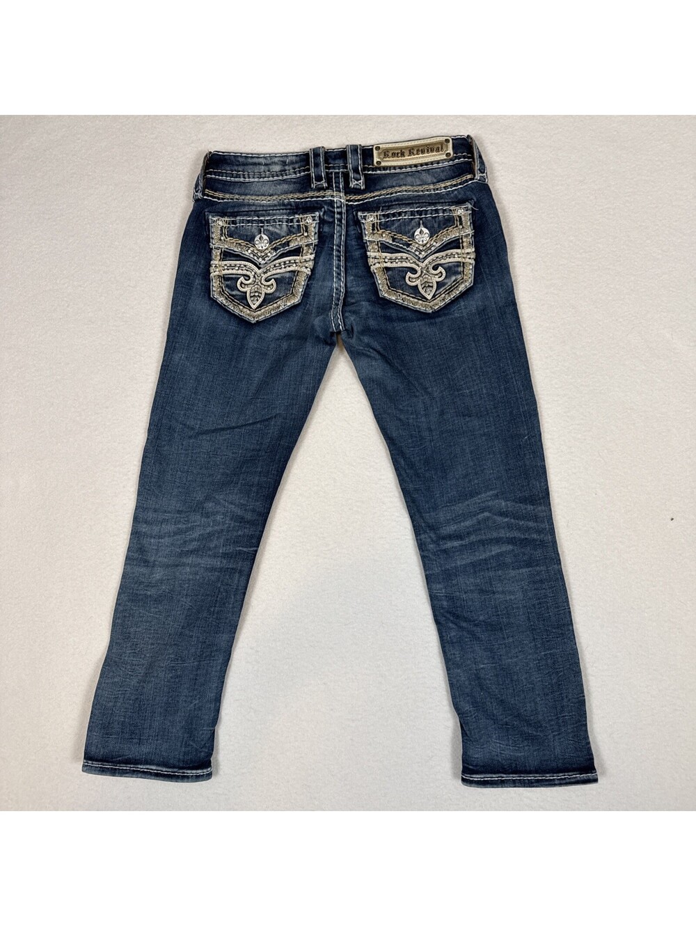 Rock Revival Jeans Women's 25 x 23 Blue Arisa Crop Jewels Embellished